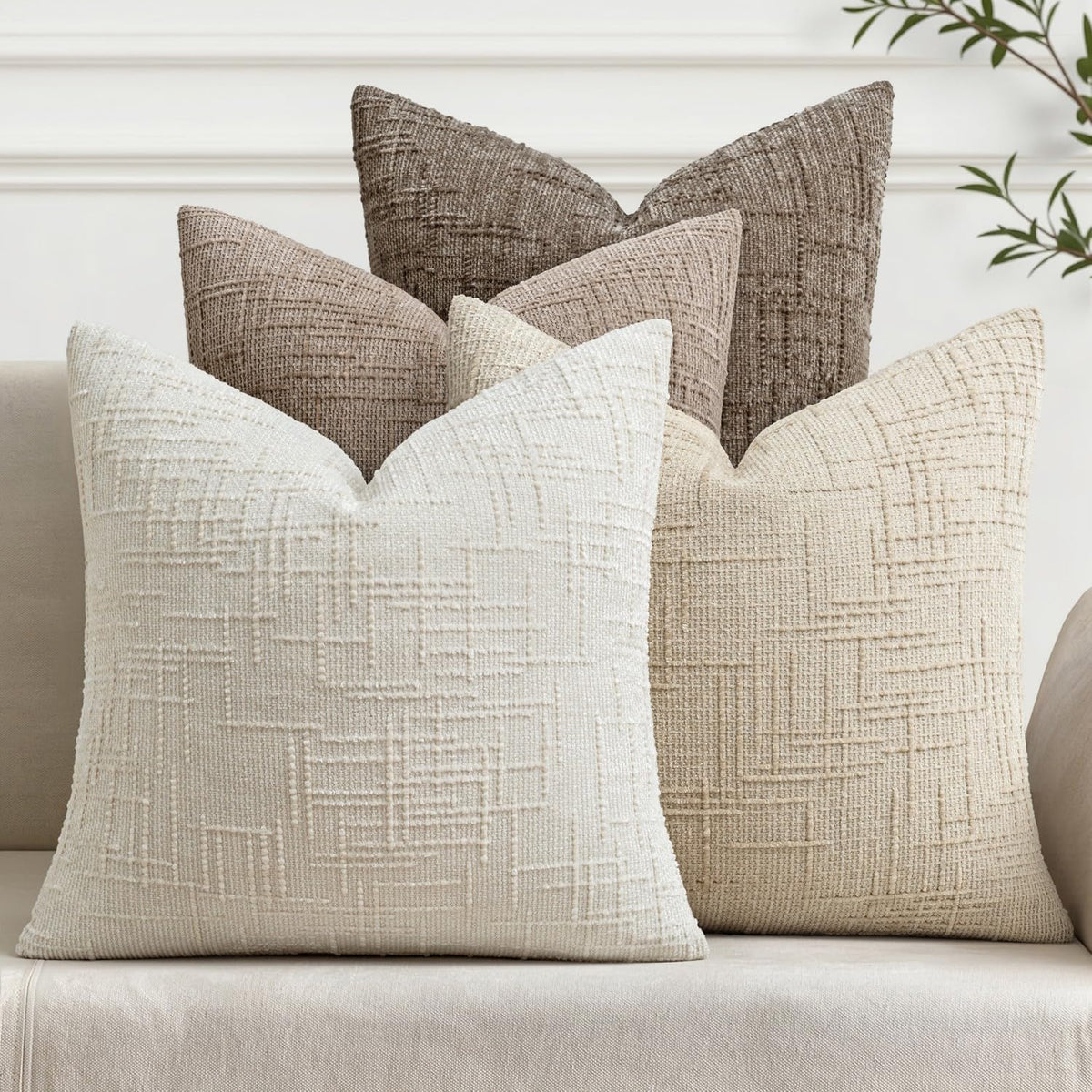 MIULEE Texture Chenille Decorative Throw Pillow Covers Neutral Beige 18x18