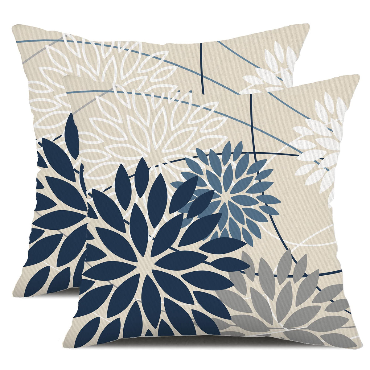 DFXSZ Blue Gray Floral Outdoor Pillow Covers 18x18 Set of 2 Waterproof