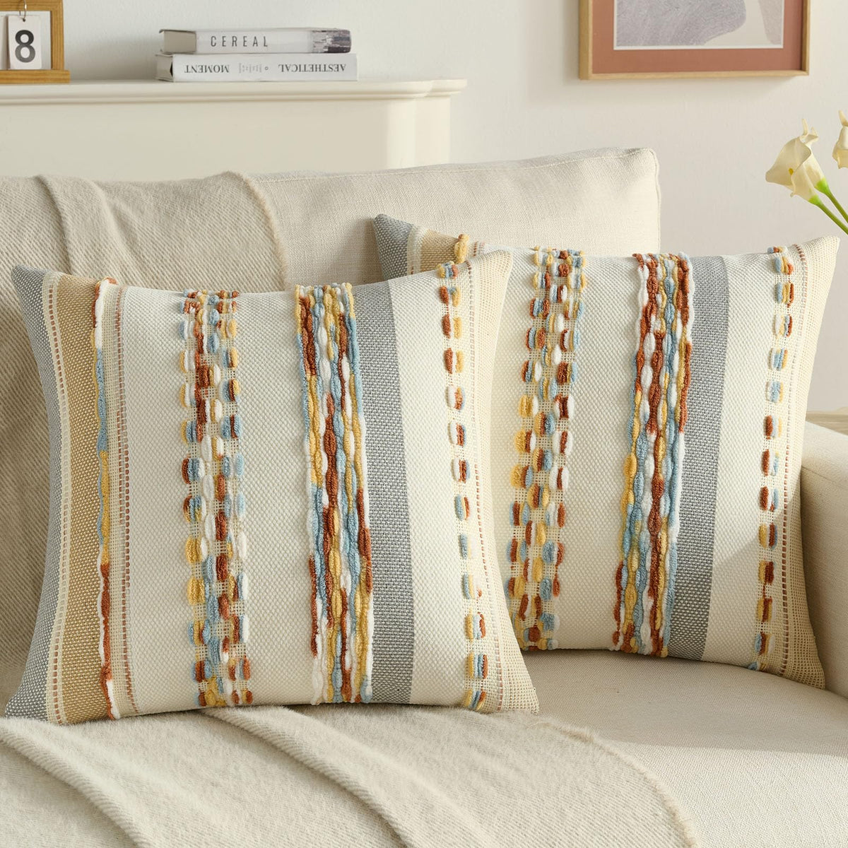 FUTEI Pack of 2 Chenille Throw Pillow Covers 45 x 45 cm,Teal