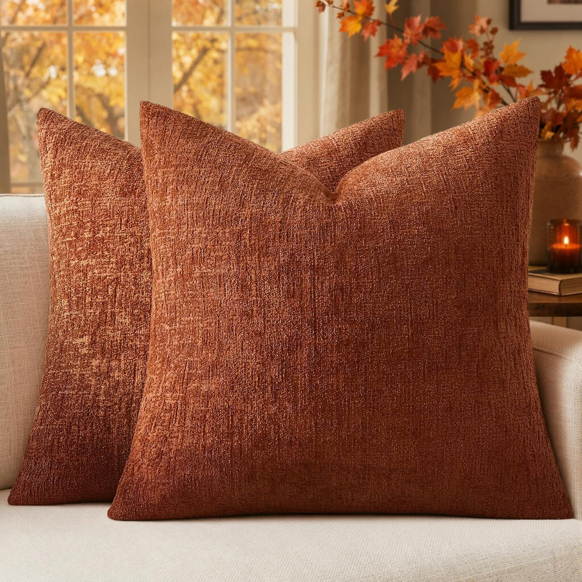 MIULEE Couch Pillow Covers Textured Chenille Home Decor 20x20 Navy Blue