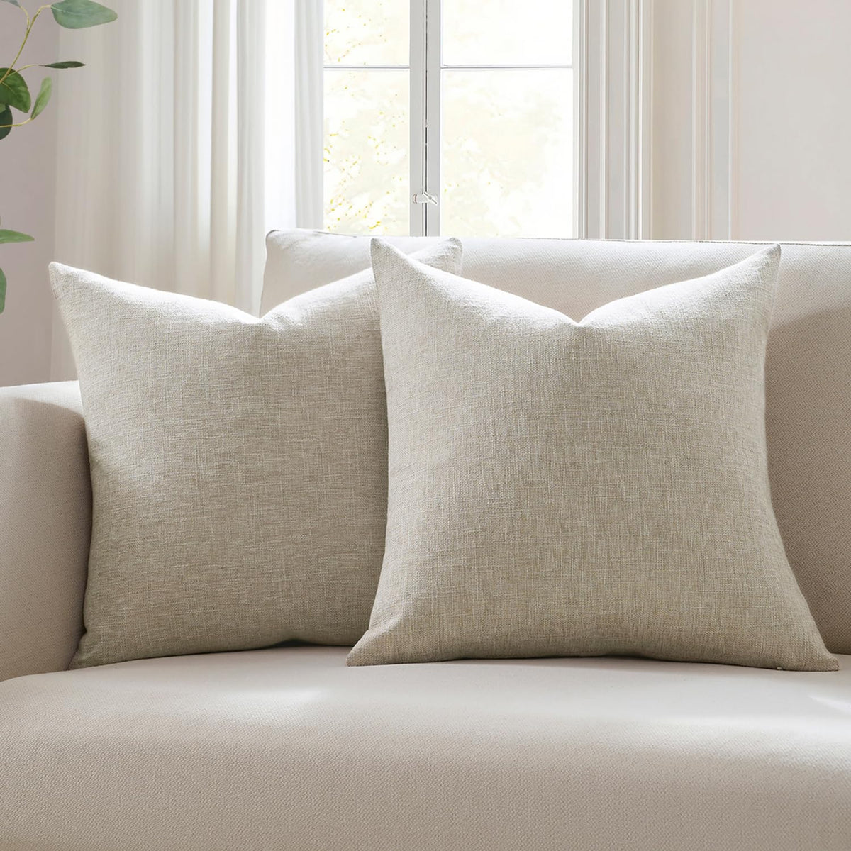 Meekio Linen Blend Throw Pillow Covers 20x20 Set of 2, Ivory