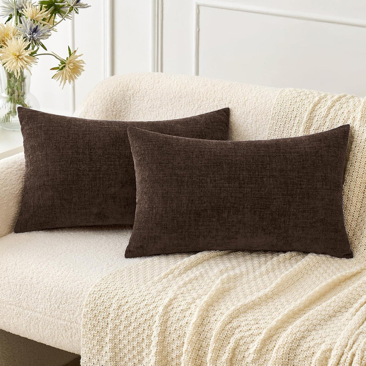 MIULEE Soft Chenille Throw Pillow Covers Green 18x18 Inch Pack of 2