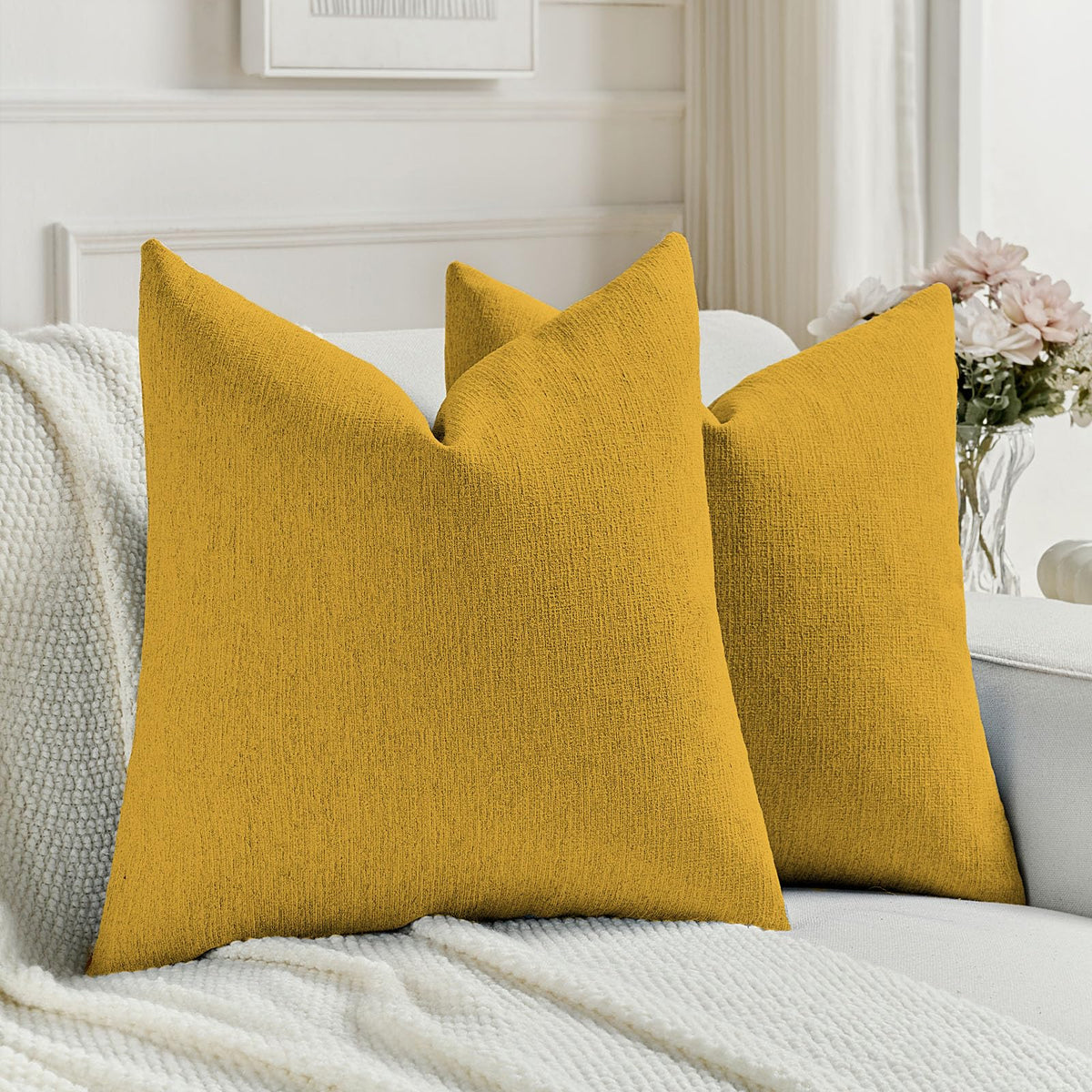 FUTEI Pack of 2 Faux Linen Throw Pillow Covers 18x18 Inch,Light Grey