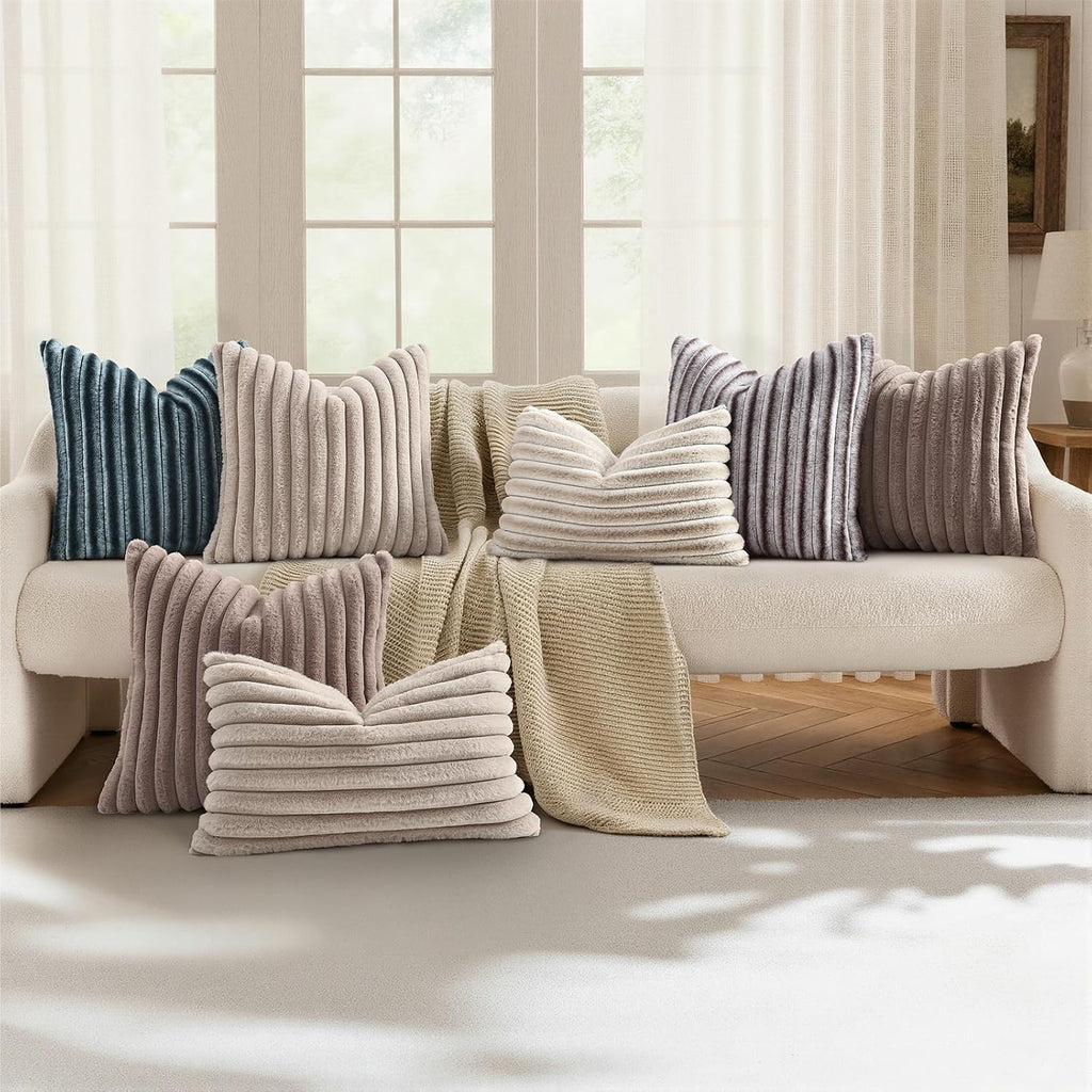 decorUhome Fall Faux Fur Throw Pillow Covers 18x18 Set of 2 Brown White