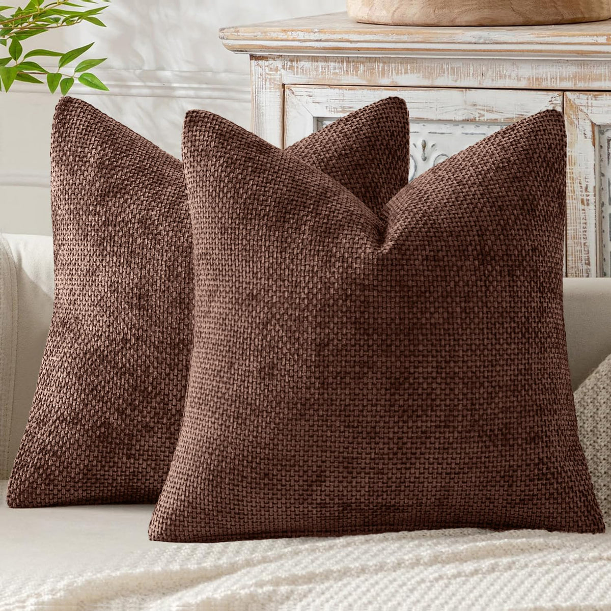 MIULEE Decorative Couch Throw Pillow Covers 20x20 Inch Neutral Beige 2 Pack