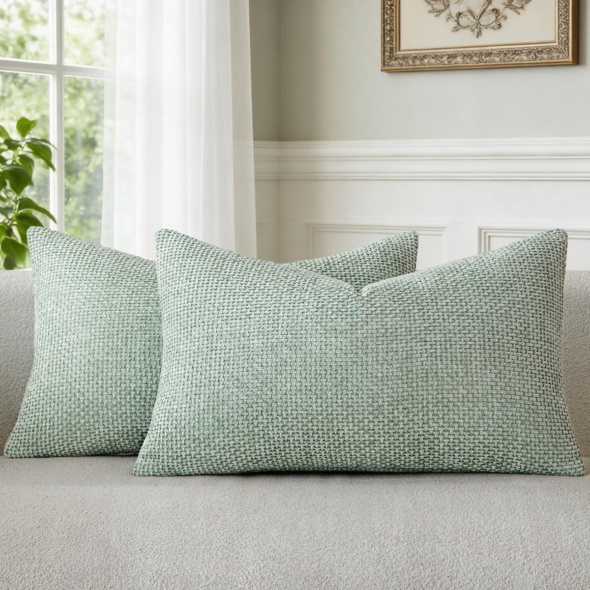 a moment Grey-Beige Chenille Throw Pillow Covers 16x16 Inch Pack of 2 Modern Decorative Throw Pillow Cases Farmhouse Cross Throw Pillowcases Home Decor for Sofa Bedroom Living Room