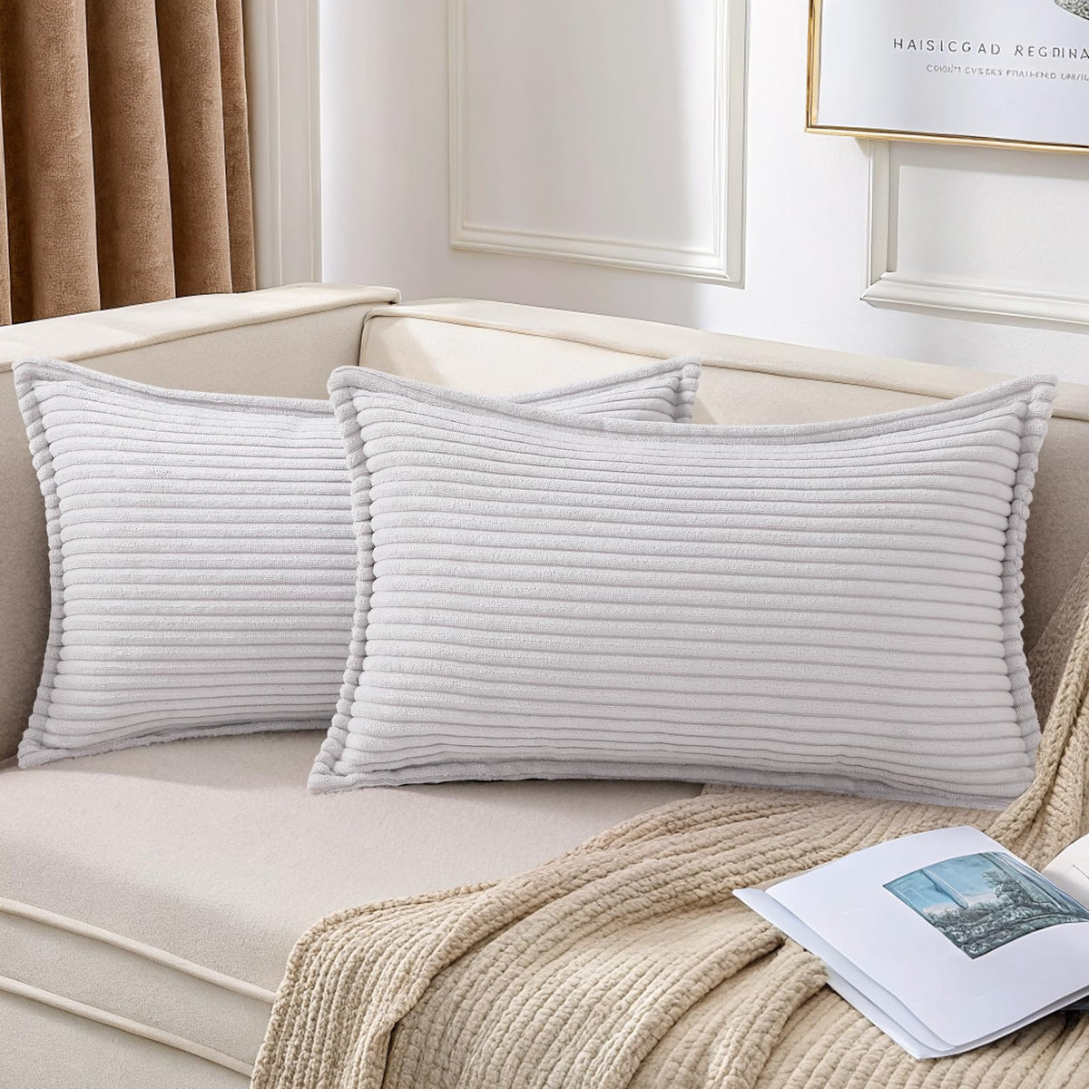 Mecatny Corduroy Fall Throw Pillow Covers 18x18 Set of 2 Cream White