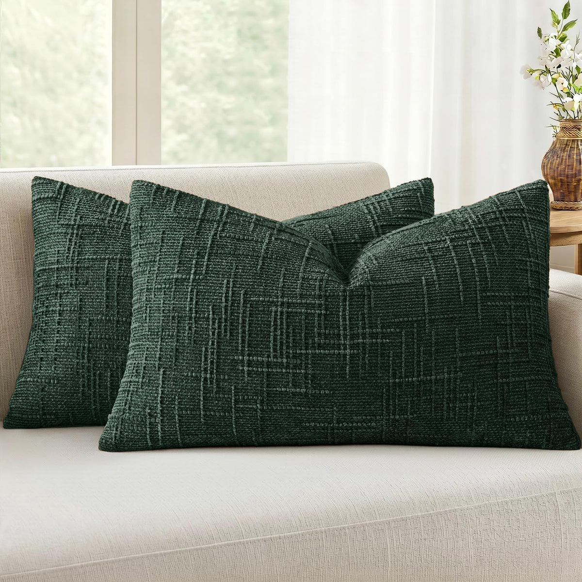 MIULEE Chenille Textured Throw Pillow Covers Cream White 18x18 Set of 2