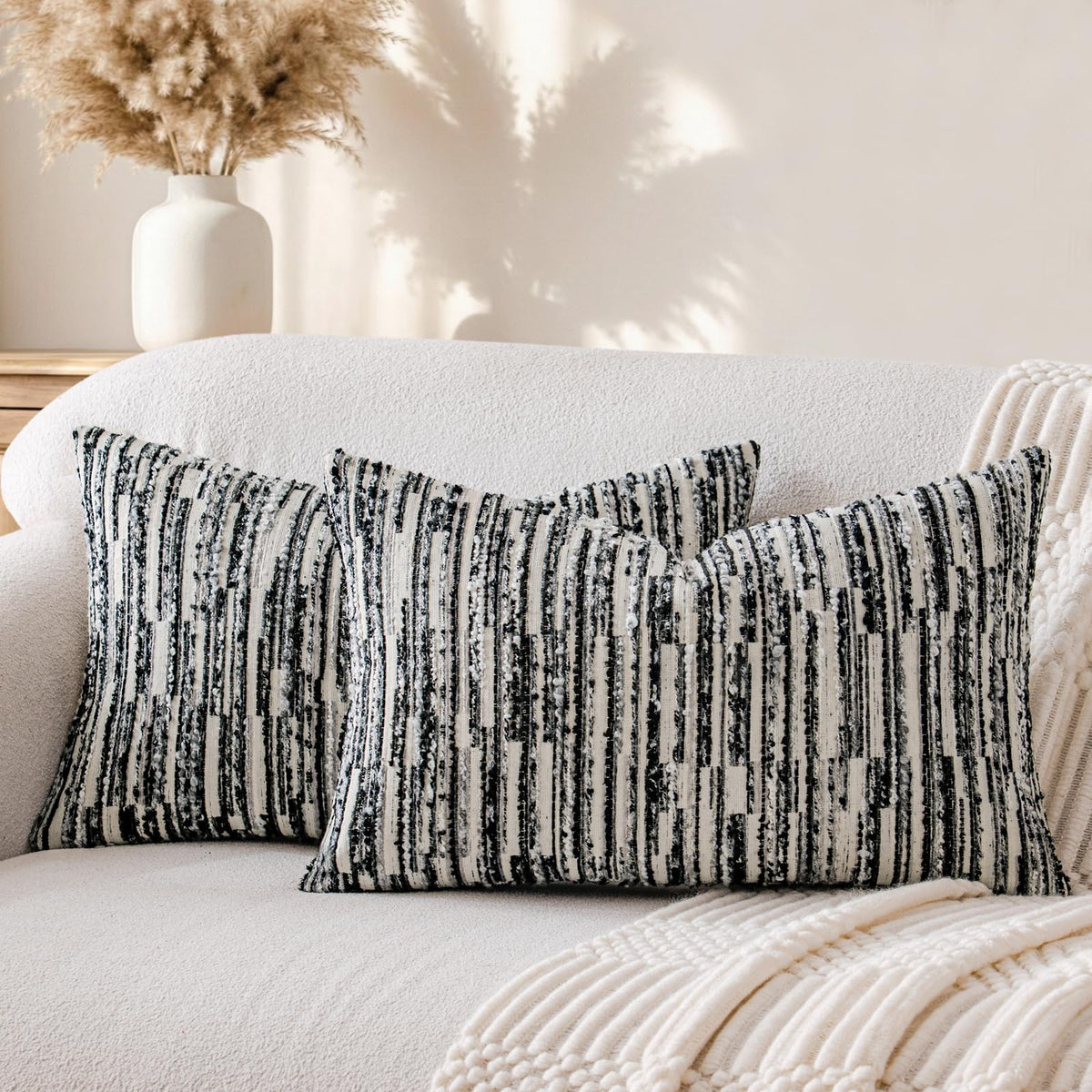 Boho Striped Decorative Throw Pillow Covers 20"X20" Set of 2,Moss Green
