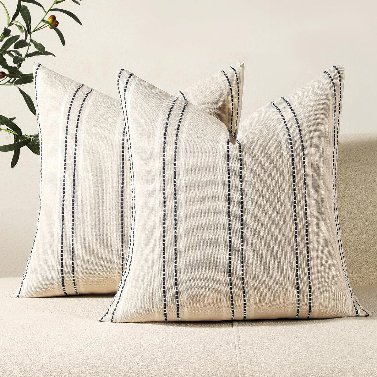 Hckot Sage Green Throw Pillow Covers 20x20 Set of 2 Striped Pillow Covers