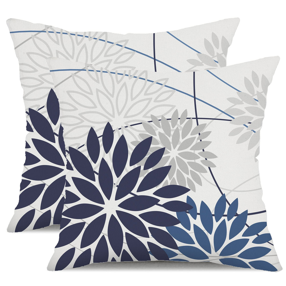 DFXSZ Blue Gray Floral Outdoor Pillow Covers 18x18 Set of 2 Waterproof