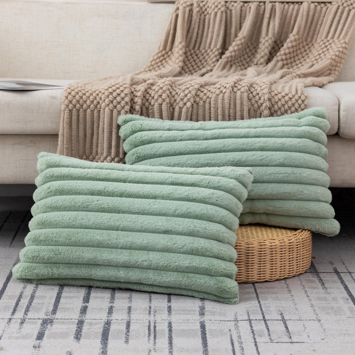 ZLINA Faux Fur Decorative Throw Pillow Covers 22 x 22 Inch,Black