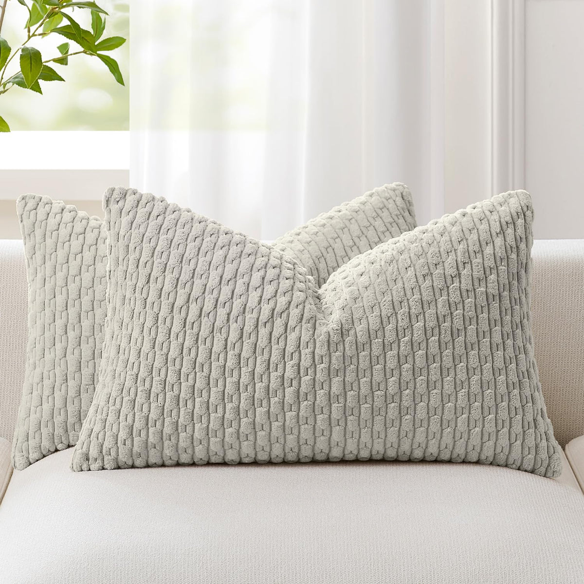 Kevin Textile Soft Corduroy 18x18 Inch Pillow Covers 2 Pack, Dark Green