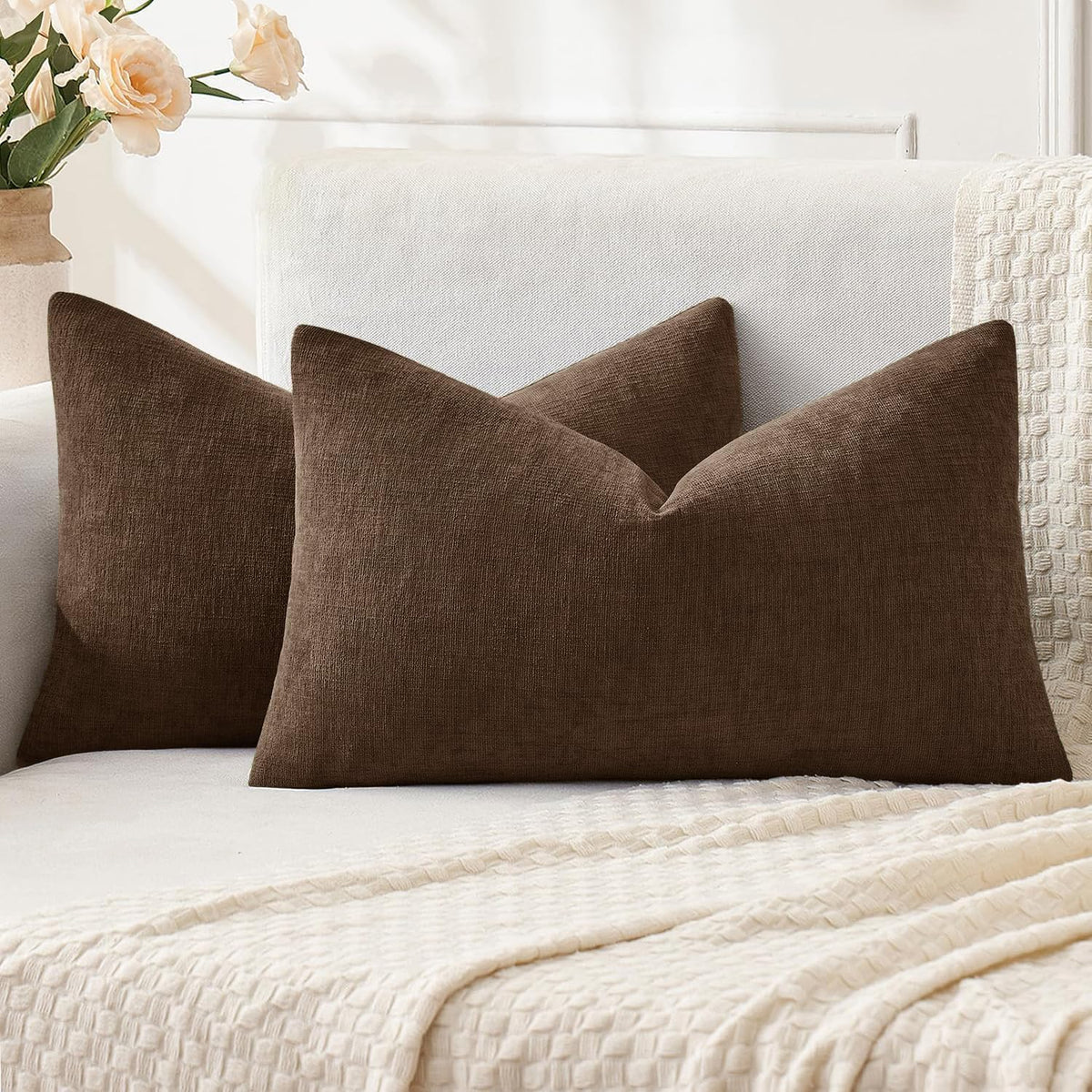 MIULEE Blush Pink Chenille Couch Throw Pillow Covers, 18x18
