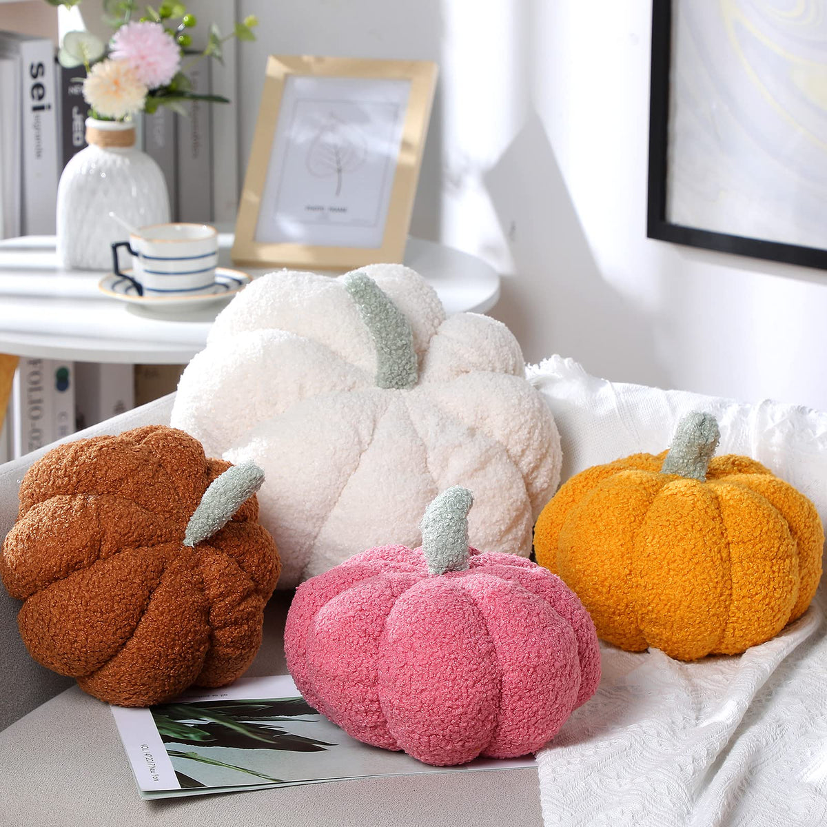 Kajaia 4 Pcs Pumpkin Pillow Fall Decor Thanksgiving, Vintage Color
