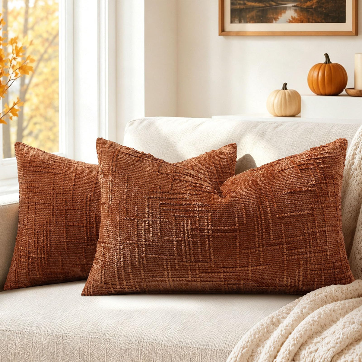 Pallene Cream White Textured Chenille Throw Pillow Covers 18x18 Set of 2