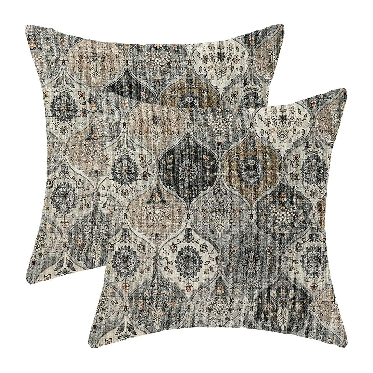 Boho Pillow Covers 18x18 Inch 2 Pcs Vintage Burnt Orange Grey Beige Carpet Pattern Ethnic Decor Throw Pillows Retro Outdoor Farmhouse Decoration Pillowcase Linen Cushion Cover for Couch Sofa