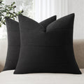 Decorative Linen Throw Pillow Covers 18x18 Set of 2 Solid handcrafted Striped Cushion Covers for Bed Soft Modern Farmhouse Neutral Pillowcase for Couch Bedroom Living Room Home Decor(Cream White)