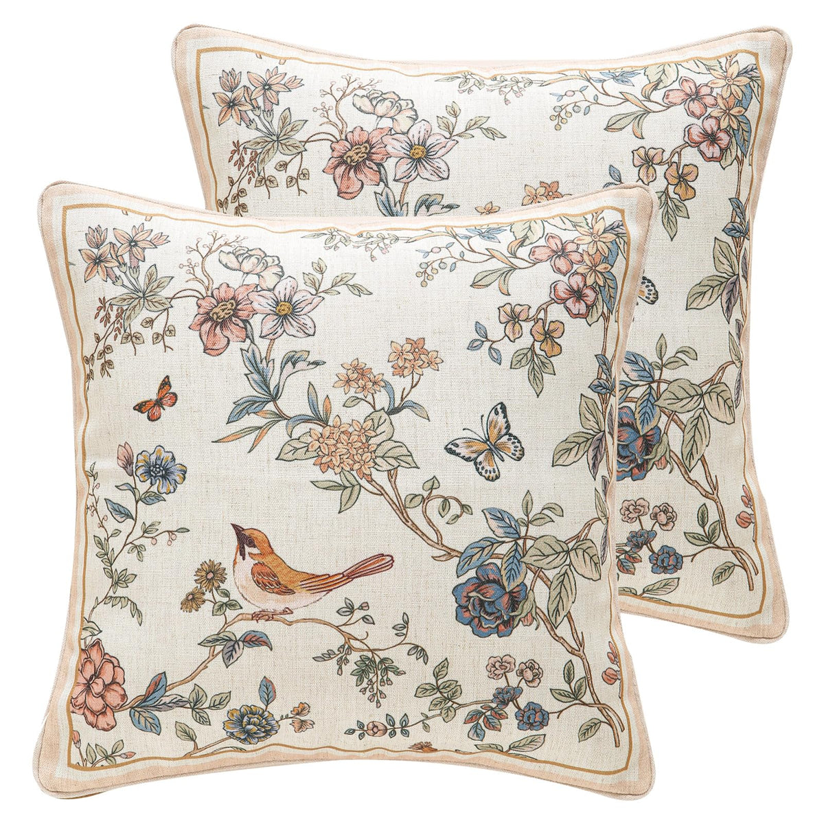ISAENNE Vintage Elegant Linen Square Throw Pillow Cover,18"x18"-Albano A