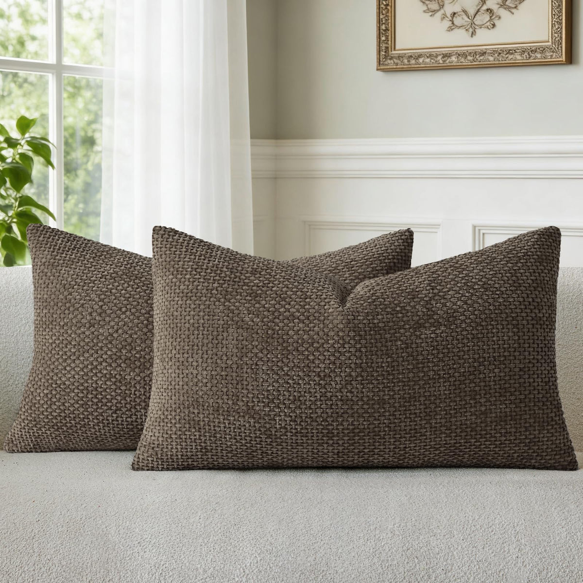 a moment Grey-Beige Chenille Throw Pillow Covers 16x16 Inch Pack of 2 Modern Decorative Throw Pillow Cases Farmhouse Cross Throw Pillowcases Home Decor for Sofa Bedroom Living Room
