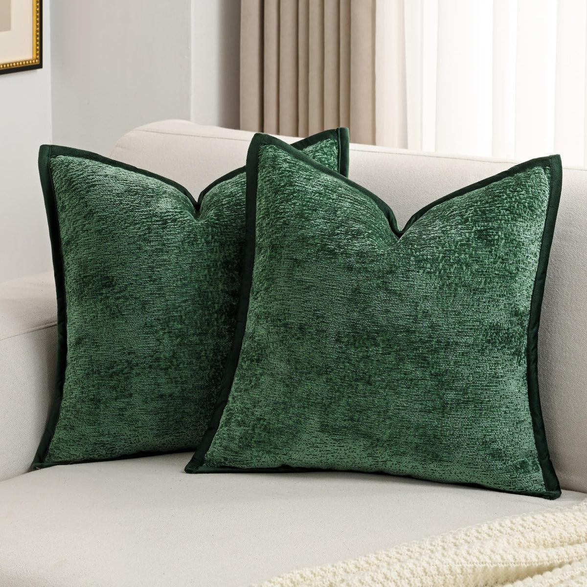 FUTEI Pack of 2 Chenille Soft Throw Pillow Covers 18x18 Inch, Hot Pink