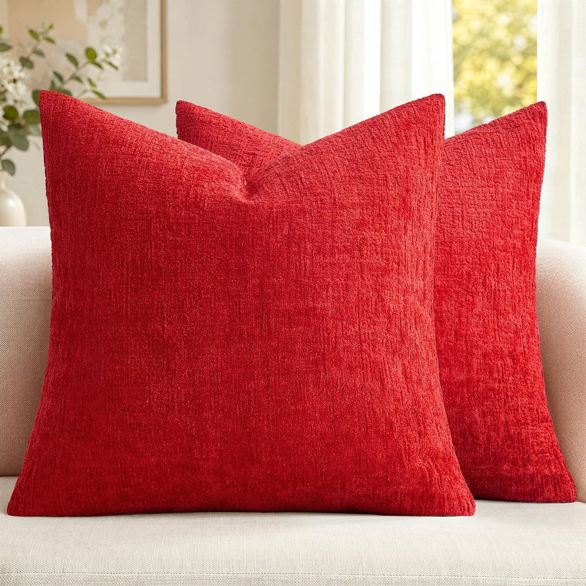 MIULEE Couch Pillow Covers Textured Chenille Home Decor 20x20 Navy Blue