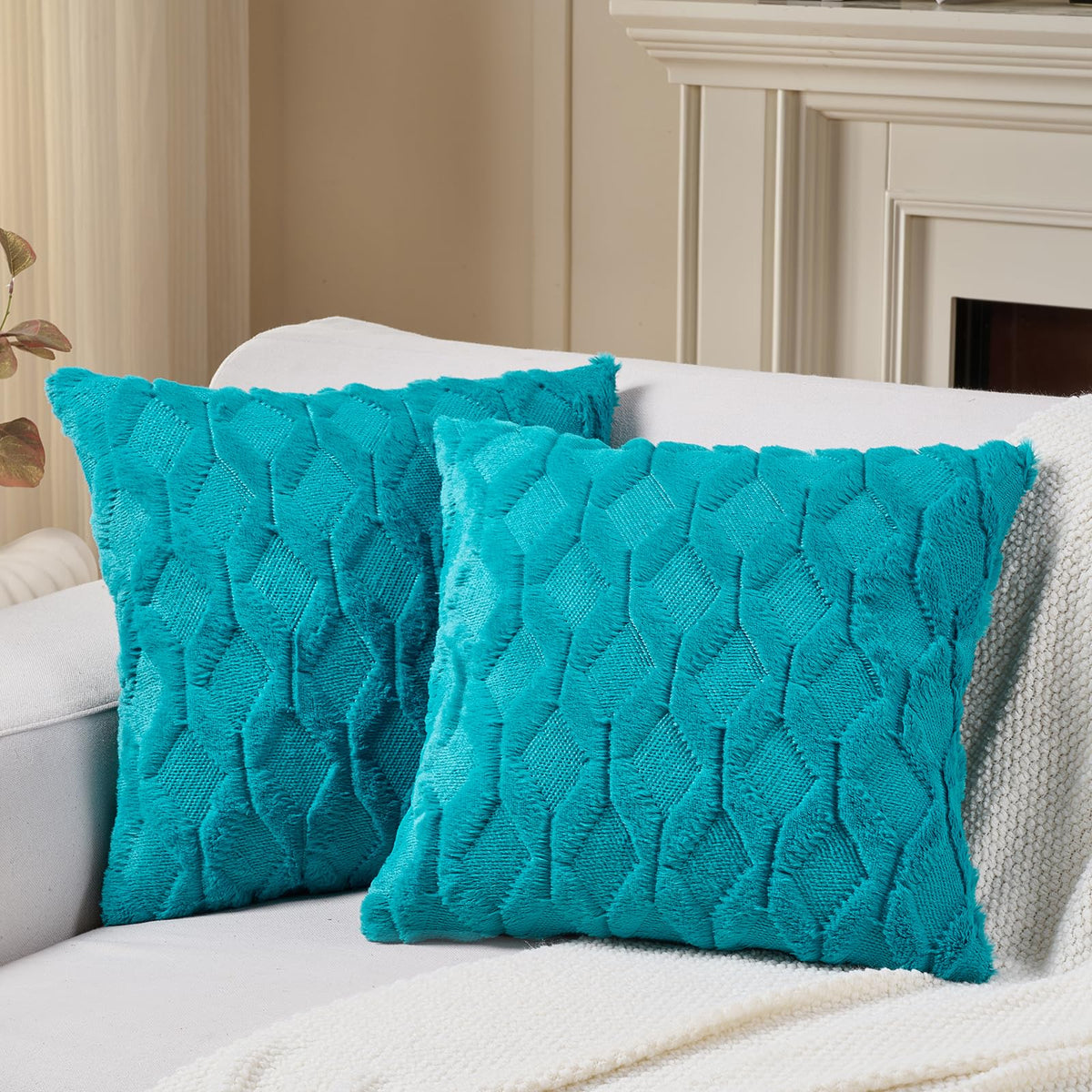 Volcanics Pack of 2 Faux Wool Light Brown Throw Pillow Covers 20x20 Inch