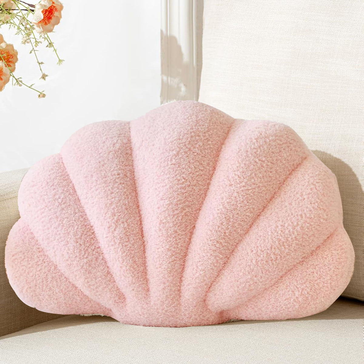 XIAIJIA White Seashell Throw Pillows, Shell Shaped Pillow, 13x10 Inch