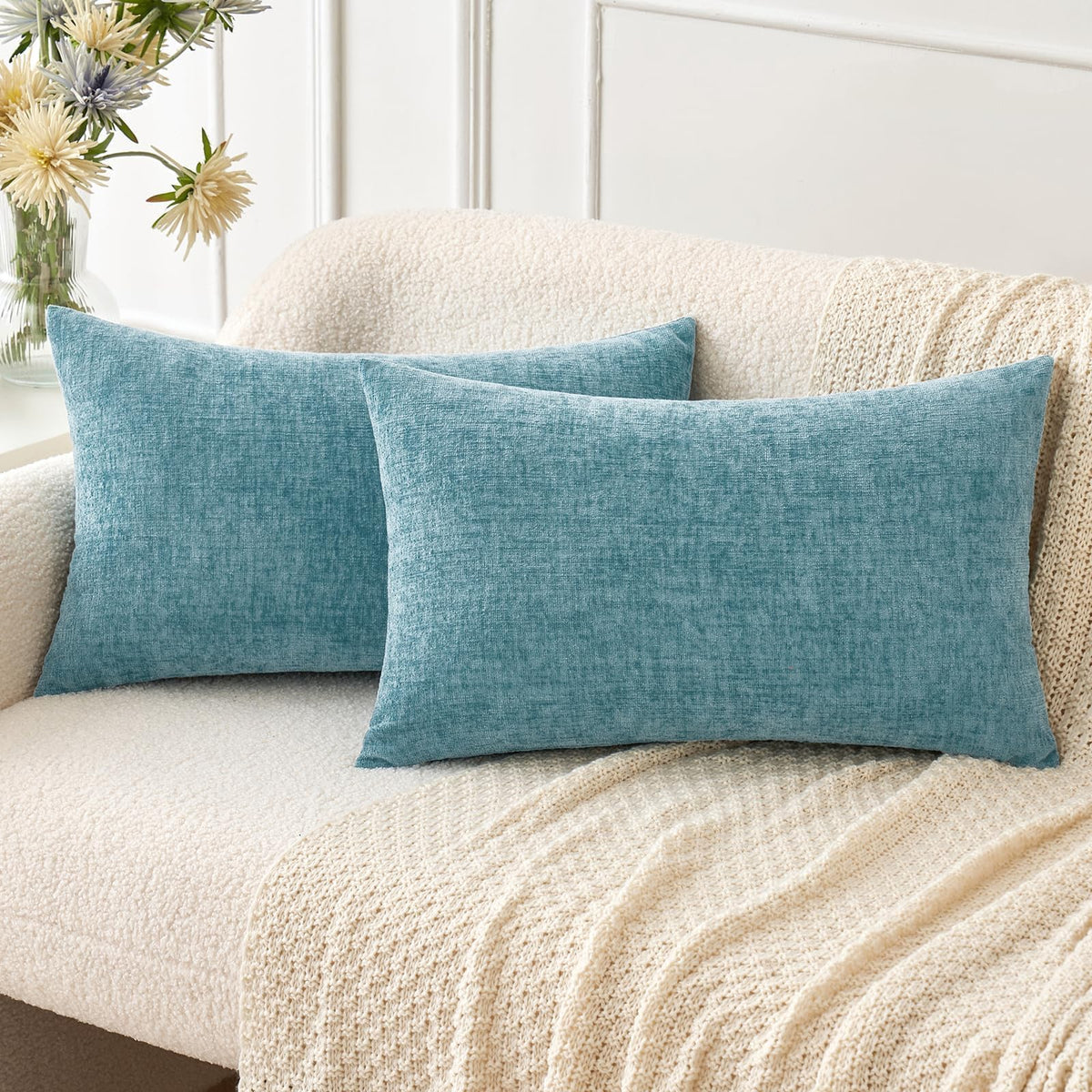 MIULEE Soft Chenille Throw Pillow Covers Green 18x18 Inch Pack of 2