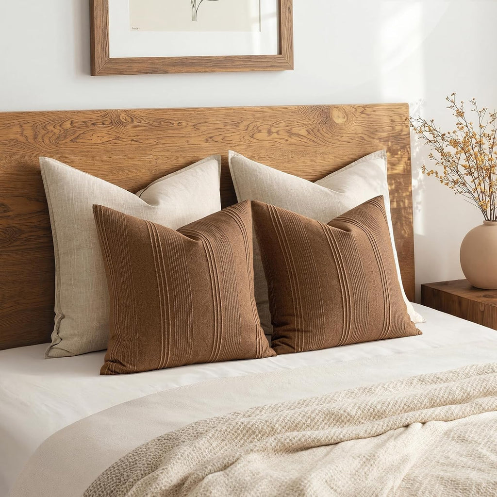 MIULEE Fall Decorative Striped Throw Pillow Covers 20x20 Sugar Brown 2 Pack
