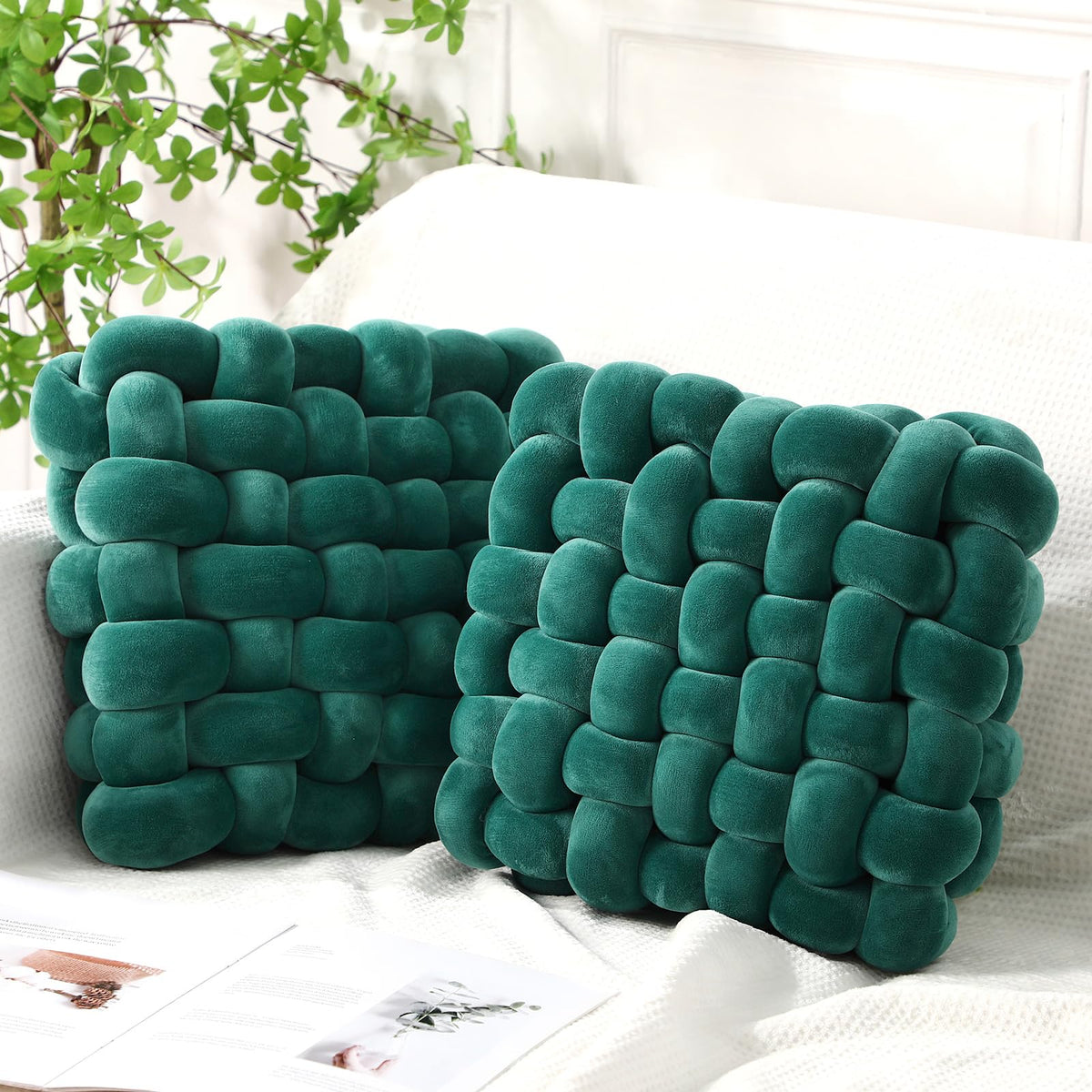 Wenqik 2 Pcs Knot Pillows Square Throw Pillow, Caramel, Crystal Velvet