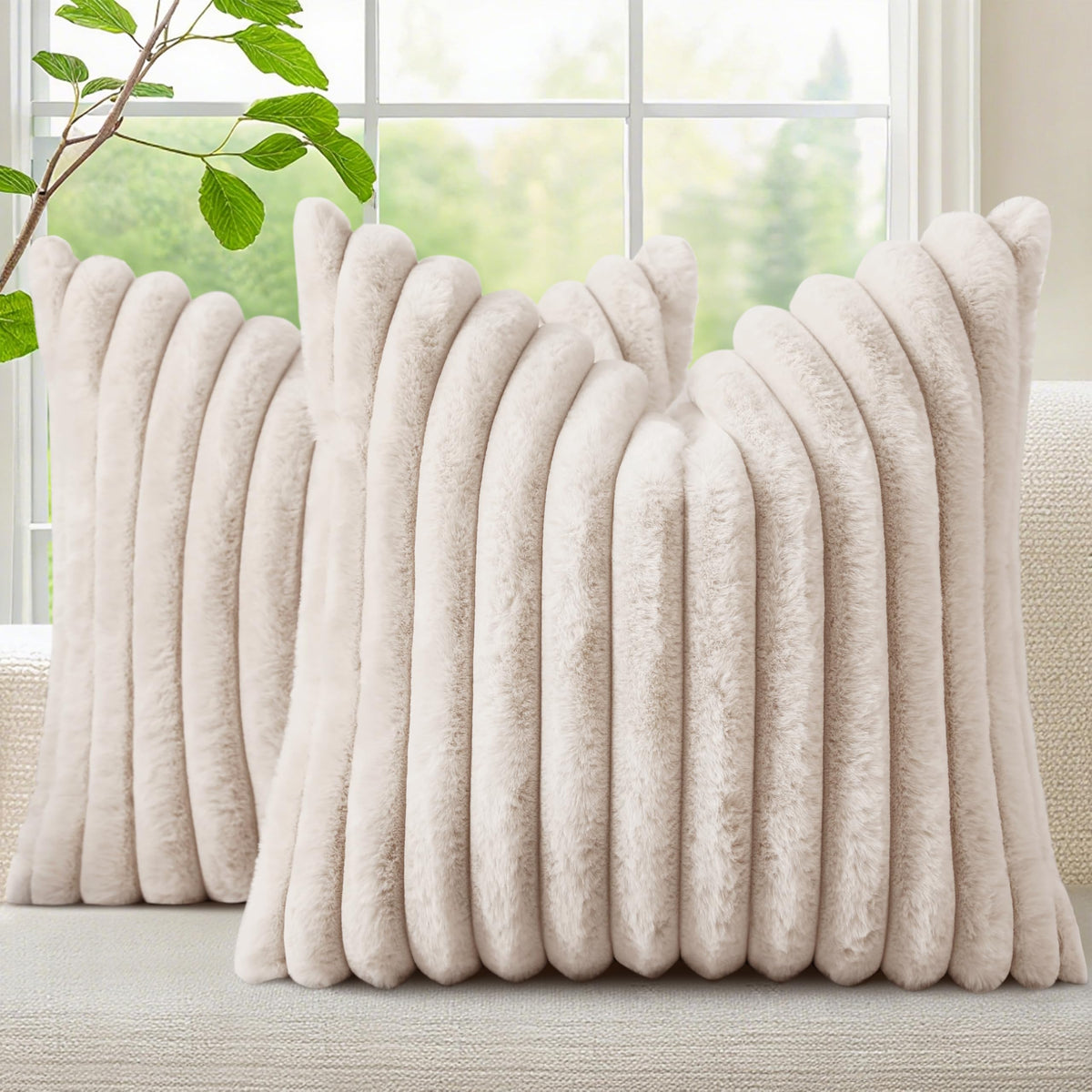decorUhome Fall Faux Fur Throw Pillow Covers 18x18 Set of 2 Grey Blue