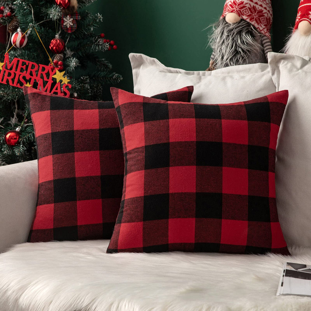 MIULEE Christmas Plaid Pillow Covers 18x18 White and Red Pack of 2