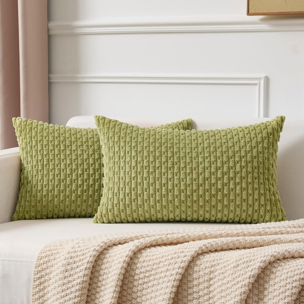 Kevin Textile Soft Corduroy 18x18 Inch Pillow Covers 2 Pack, Dark Green