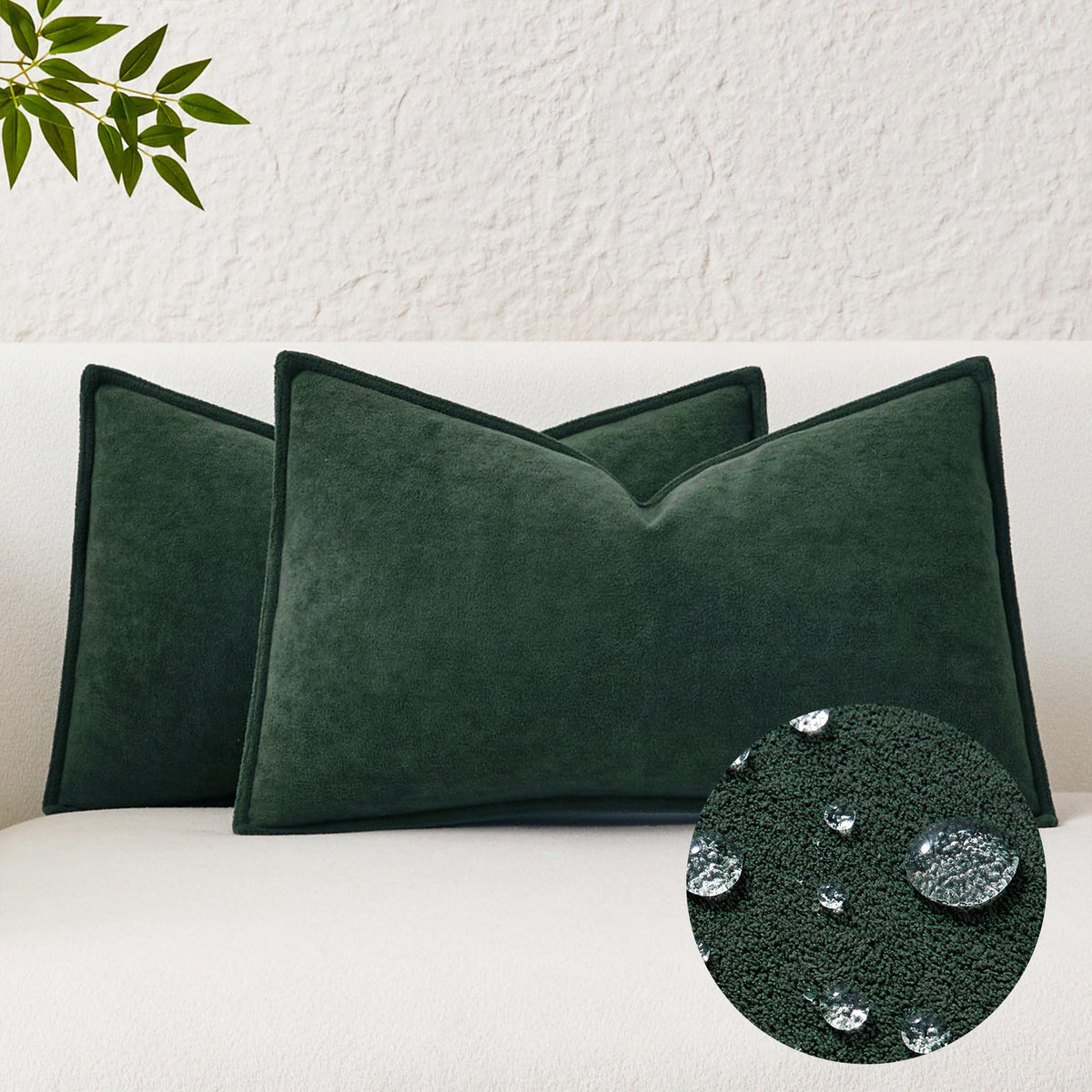 Kevin Textile Soft Waterproof Pillow Covers 20x20 Inch 2 Pack, Moss Green