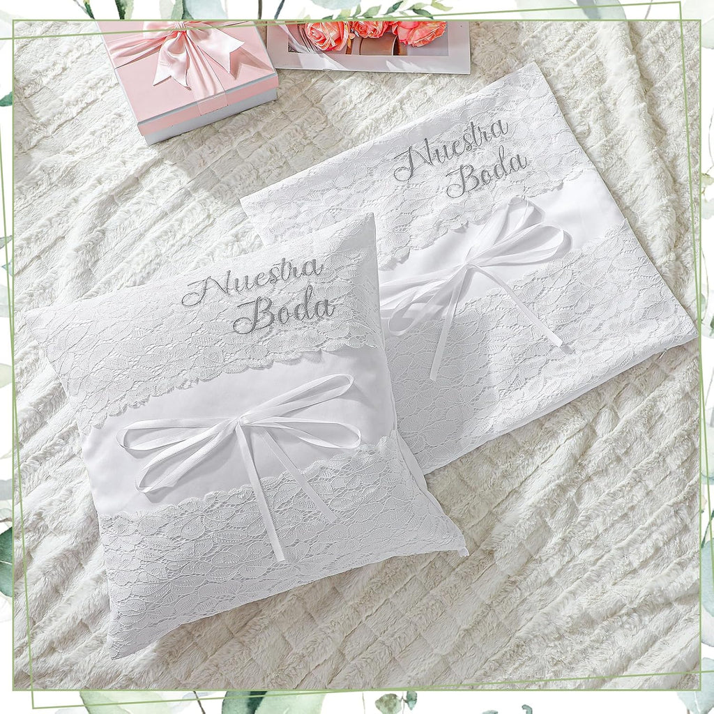 Mixweer 2pcs Wedding Embroidered Kneeling Pillows Covers, Nuestra Boda