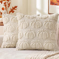 decorUhome Beige Bow Cute Girl Faux Fur Throw Pillow Covers 18x18 Set of 2