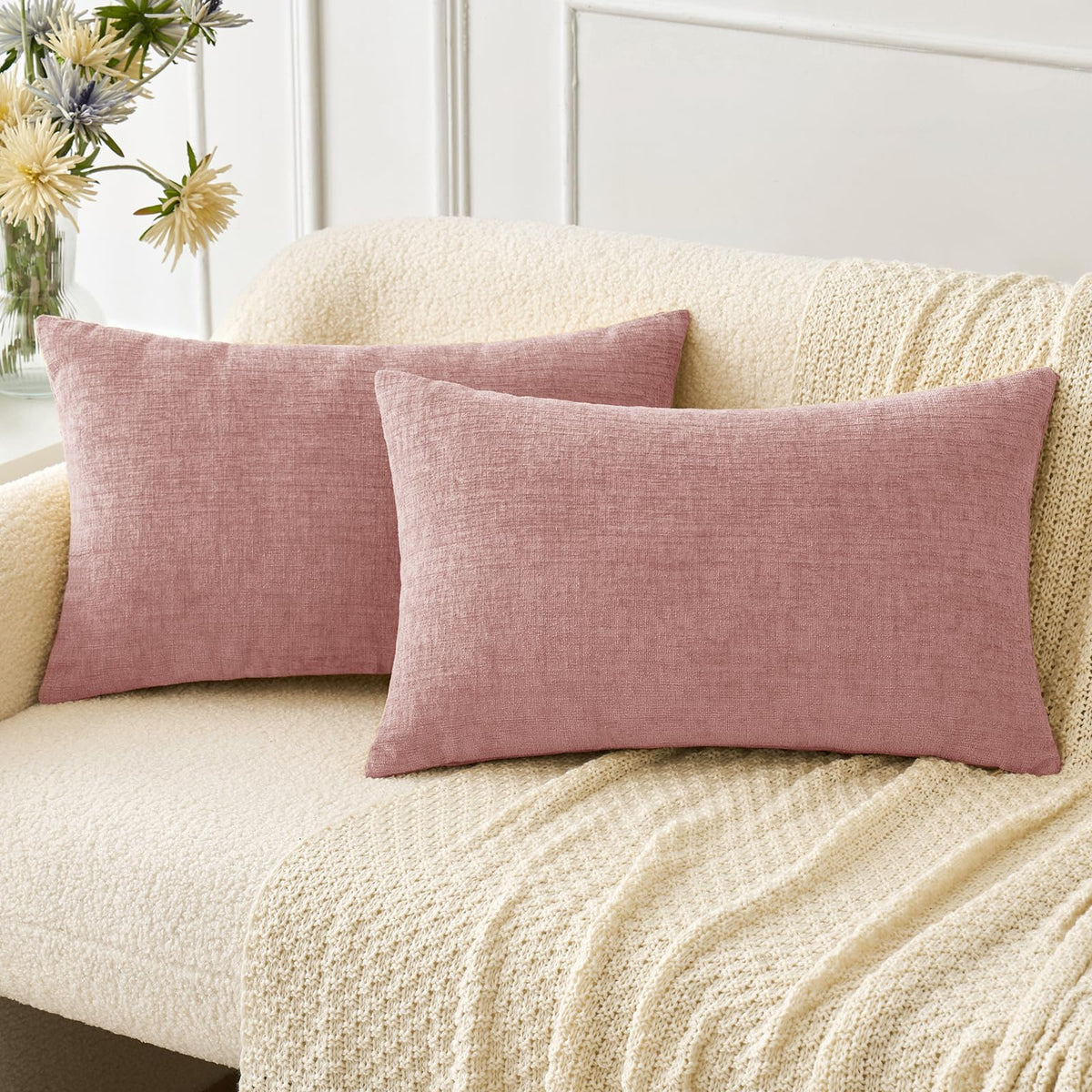 MIULEE Soft Chenille Throw Pillow Covers Green 18x18 Inch Pack of 2