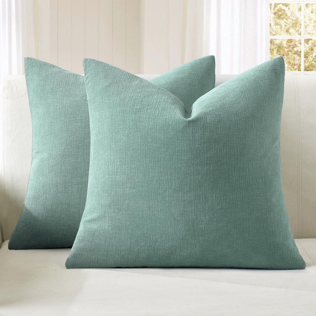 MIULEE Sage Green Chenille Couch Throw Pillow Covers, 18x18