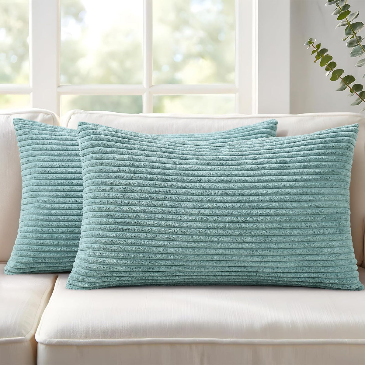 Mecatny Corduroy Fall Throw Pillow Covers 18x18 Set of 2 Cream White