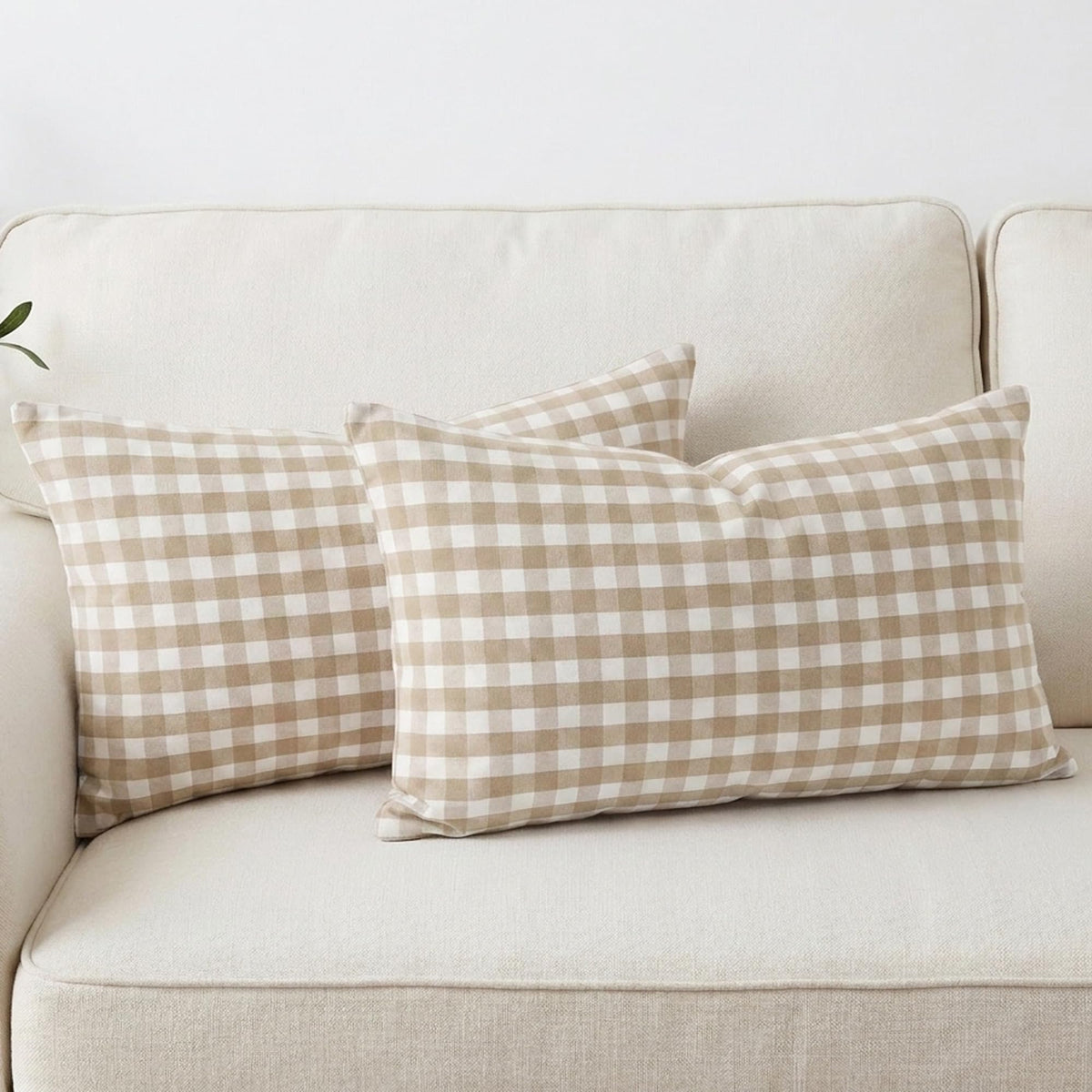 Farmhouse Brown Gingham Checkered Plaid Throw Pillow Covers 20x20 Set of 2