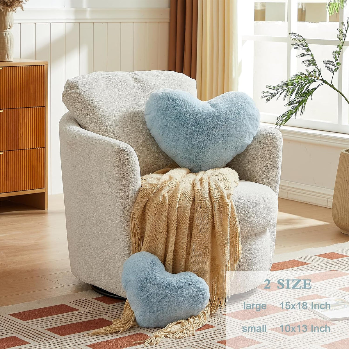EastTree Heart Pillows, Light Blue Heart Shaped Pillows, Love Throw Pillows Gifts, Ultra Soft Faux Rabbit Fur Small Cute Pillows, Women Girls Kid Room Decor 10x13 Inch