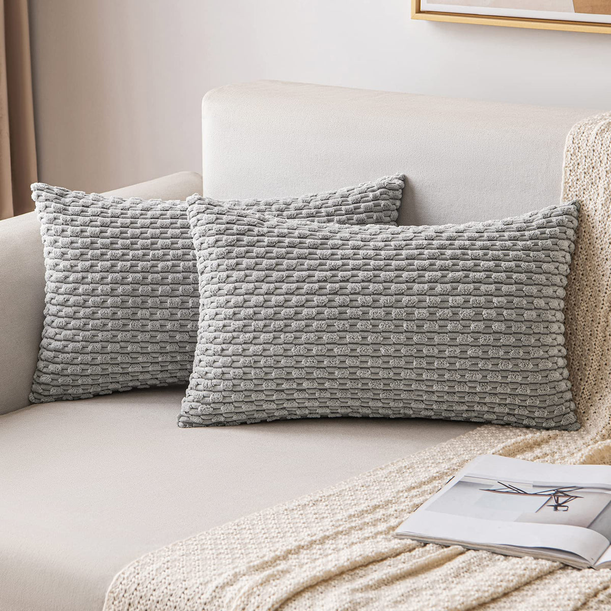 MIULEE Decorative Throw Pillow Covers 20x20 Sage Green Textured Corduroy