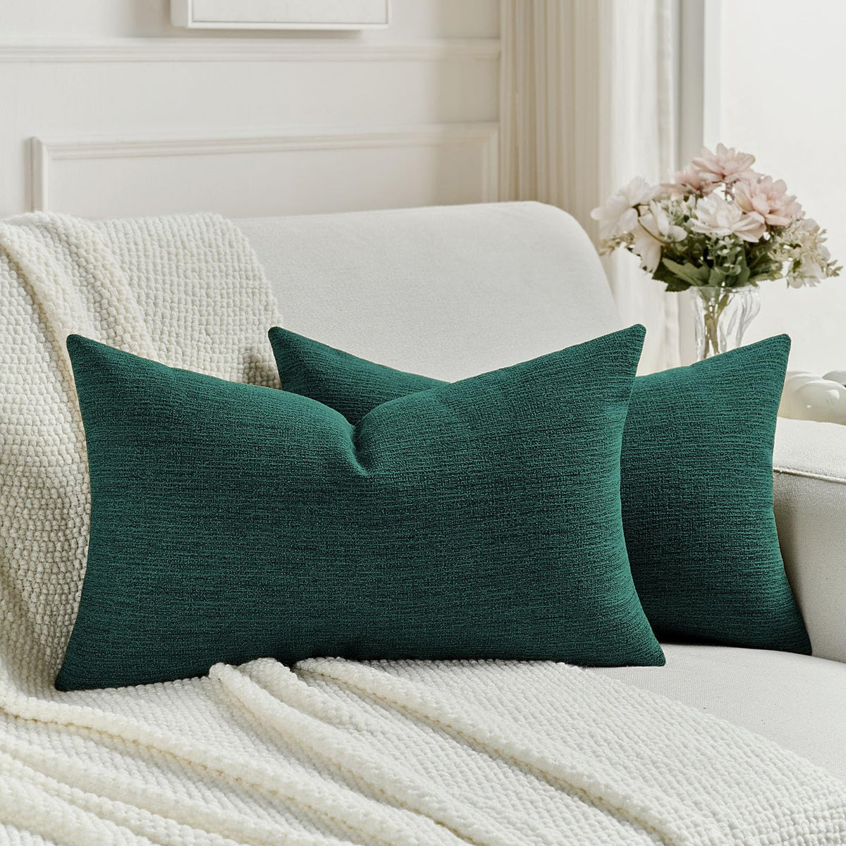 FUTEI Pack of 2 Faux Linen Throw Pillow Covers 18x18 Inch,Light Grey