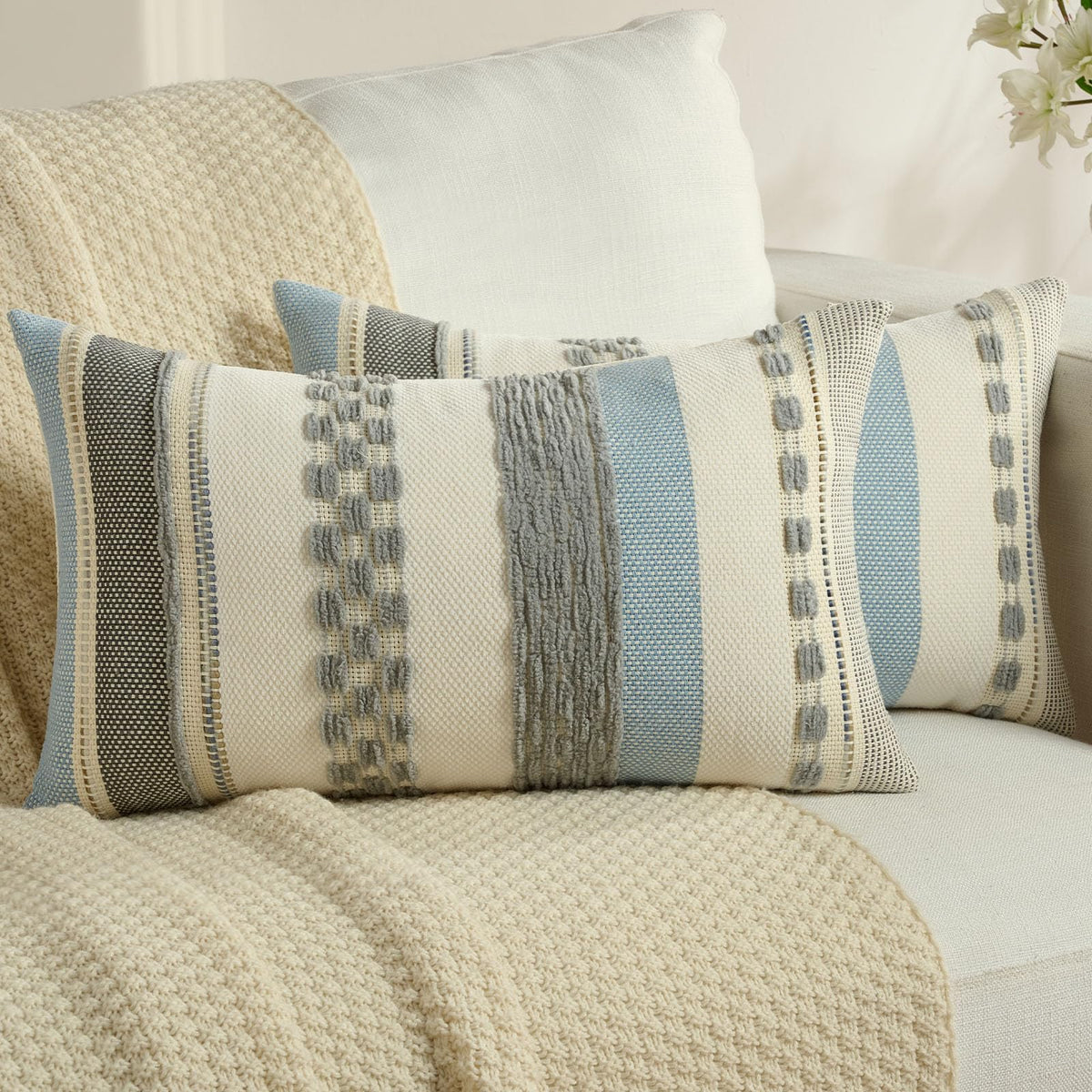 FUTEI Pack of 2 Chenille Throw Pillow Covers 45 x 45 cm,Teal