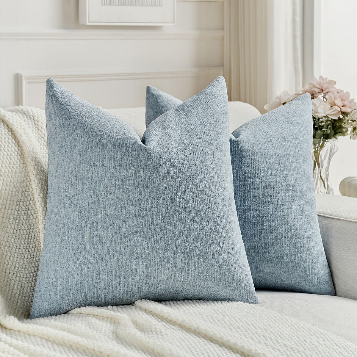 FUTEI Pack of 2 Faux Linen Throw Pillow Covers 18x18 Inch,Light Grey