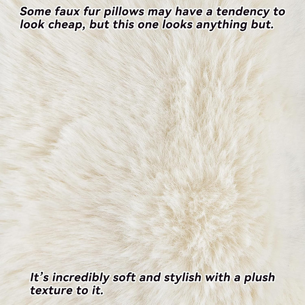 AmHoo Pack of 2 Throw Pillow Covers 3D Dense Faux Rabbit Fur Cozy Super Soft Fuzzy Set Case Cushion for Couch Sofa Bedroom 18 x 18-Inch Cream White