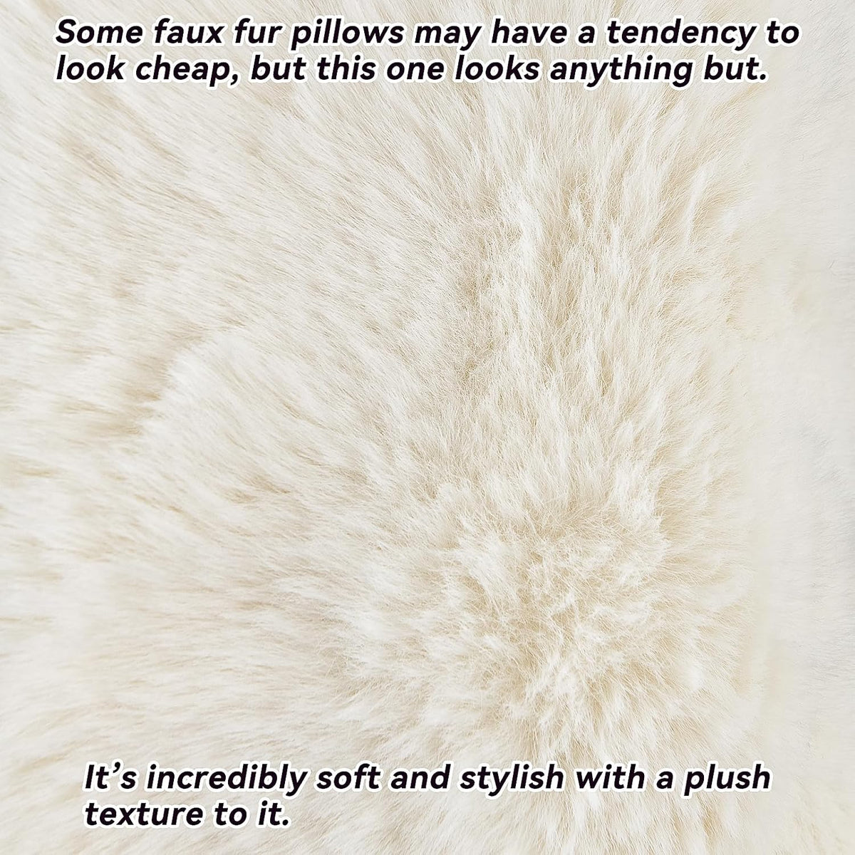 AmHoo Pack of 2 Throw Pillow Covers 3D Dense Faux Rabbit Fur Cozy Super Soft Fuzzy Set Case Cushion for Couch Sofa Bedroom 18 x 18-Inch Cream White