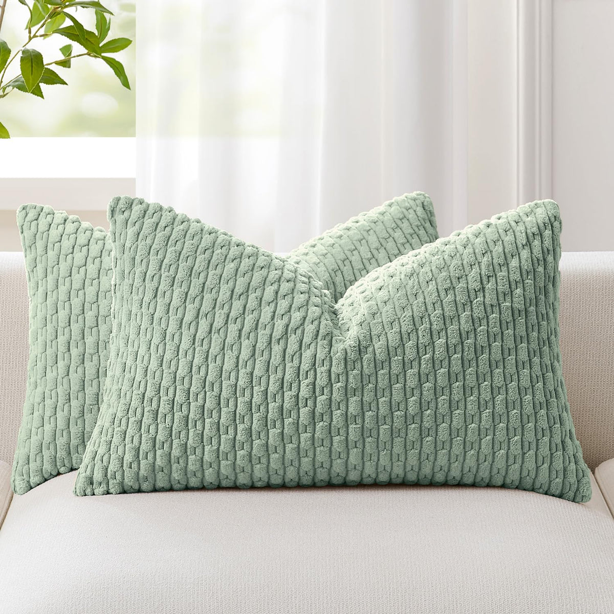 Kevin Textile Soft Corduroy 18x18 Inch Pillow Covers 2 Pack, Dark Green