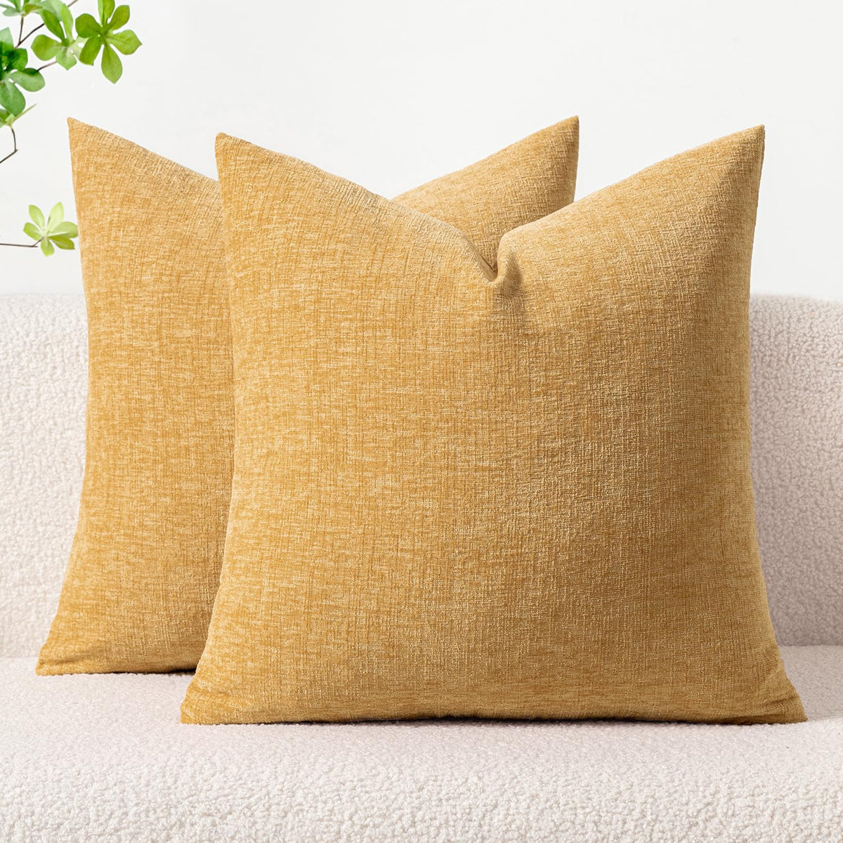 MIULEE Soft Chenille Throw Pillow Covers Green 18x18 Inch Pack of 2